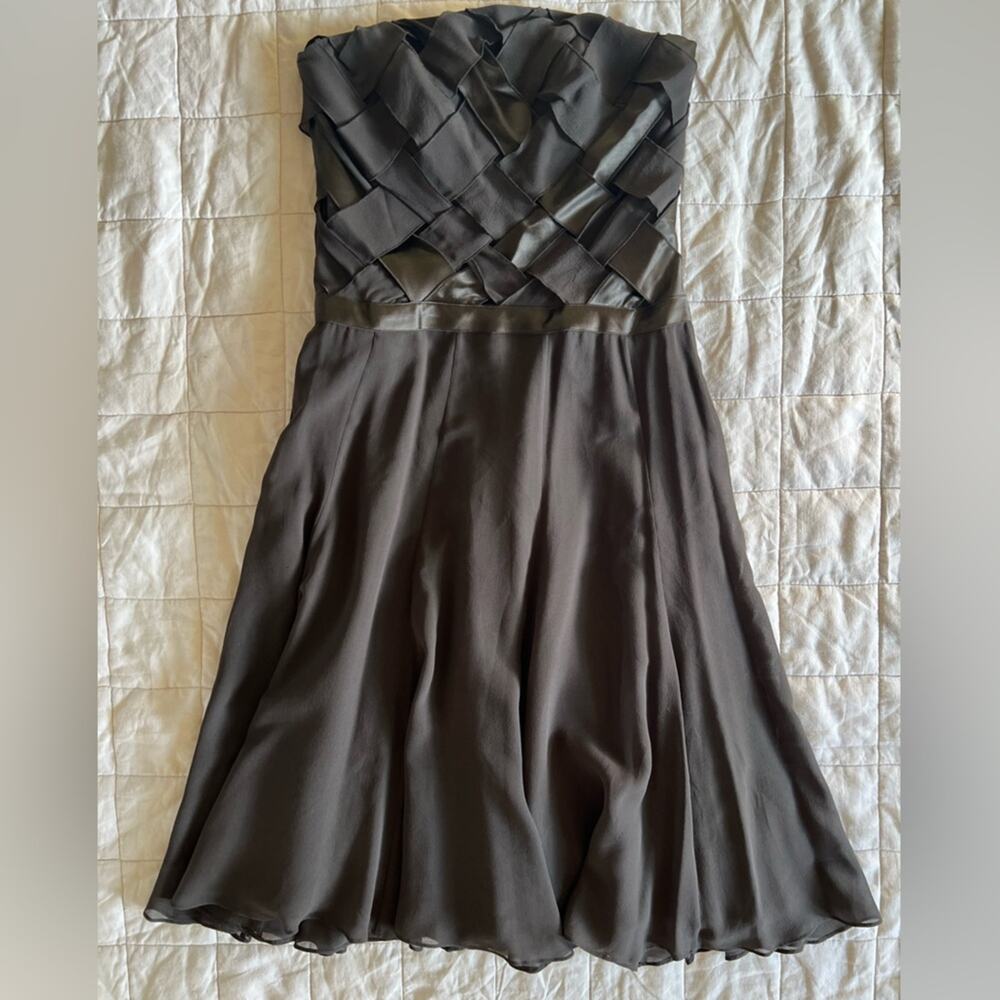 Y2K Woven Ribbon Empire Waist Gray Strapless Midi Dress Moody Forest Fairy-10